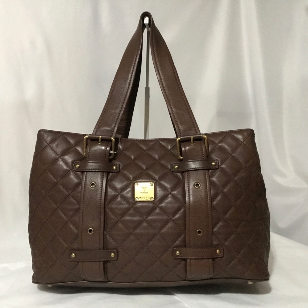 Authentic MCM Quilted Brown Tote Bag Large
